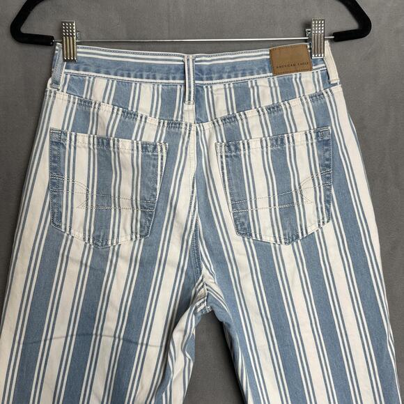 American Eagle Jeans Womens 4 Mom High Rise Striped Blue White Pants Denim - Picture 4 of 14
